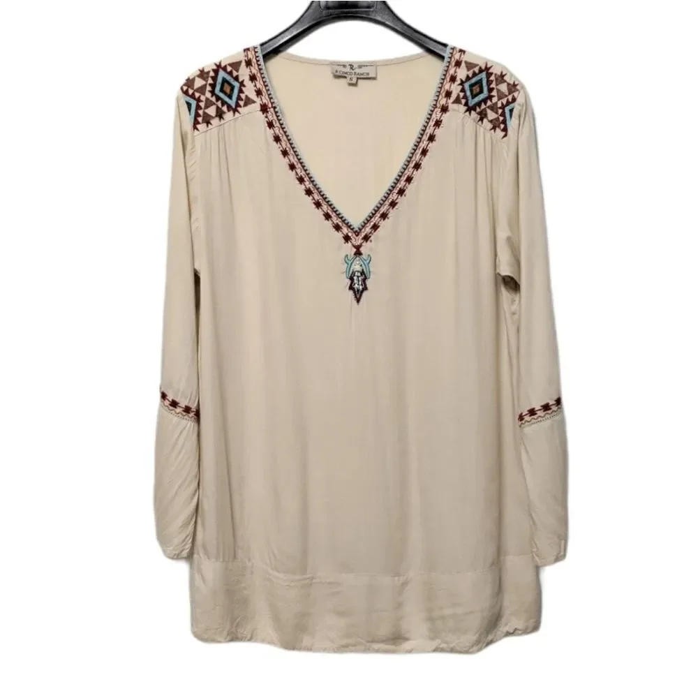 R CINCO RANCH Embroidered Beaded Tunic Top S - Picture 8 of 8